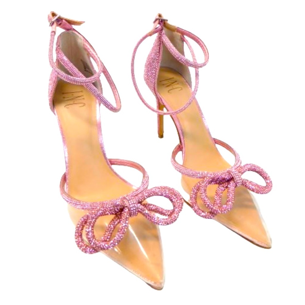 INC Women's Lidani Pointed-Toe Clear Vinyl Pink Pumps Sz 8 Sequence Bling heels